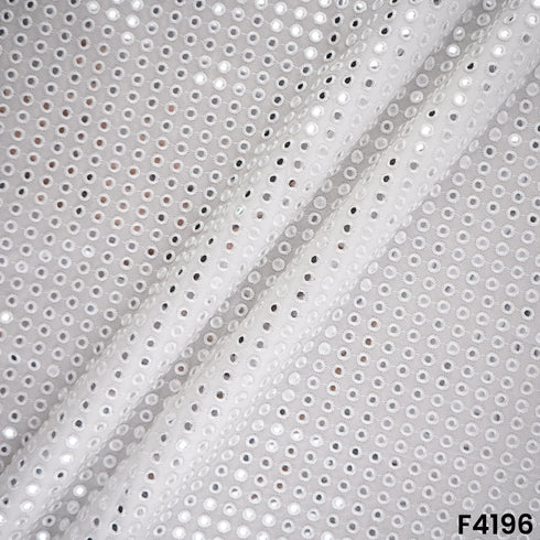 Dyeable Mirror Work Thread Embroidered Georgette Fabric-F4196